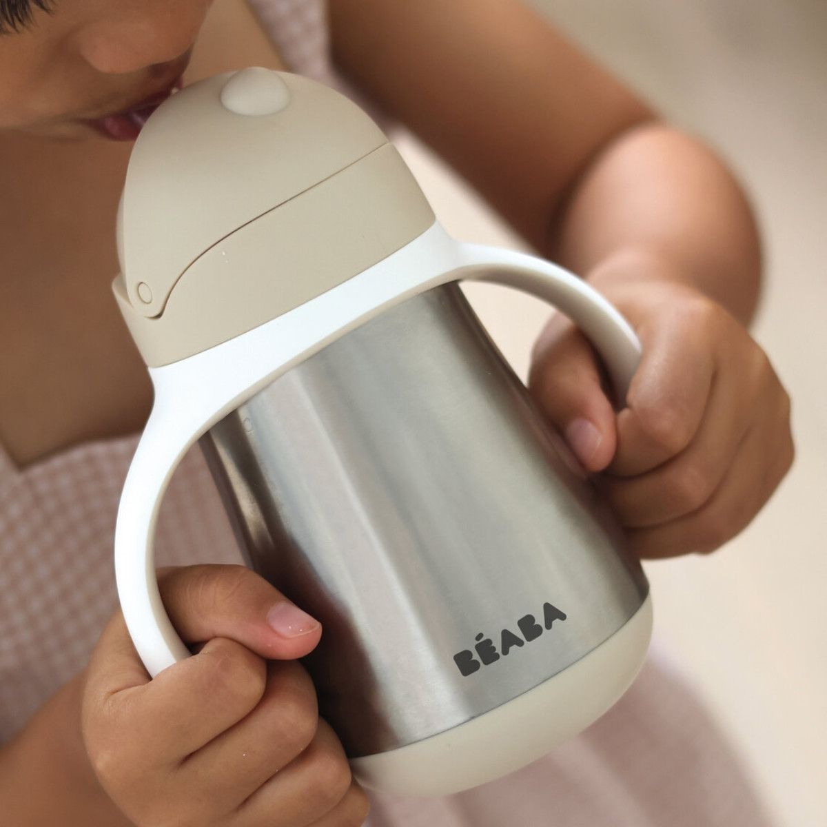 Beaba Stainless Steel Straw Sippy Cup - Oat on Luna Baby Store Miami