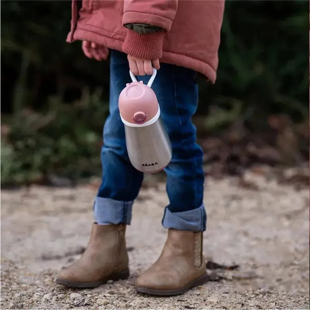 Beaba - Garrafa de Água Infantil de Aço Inoxidável, Rosa