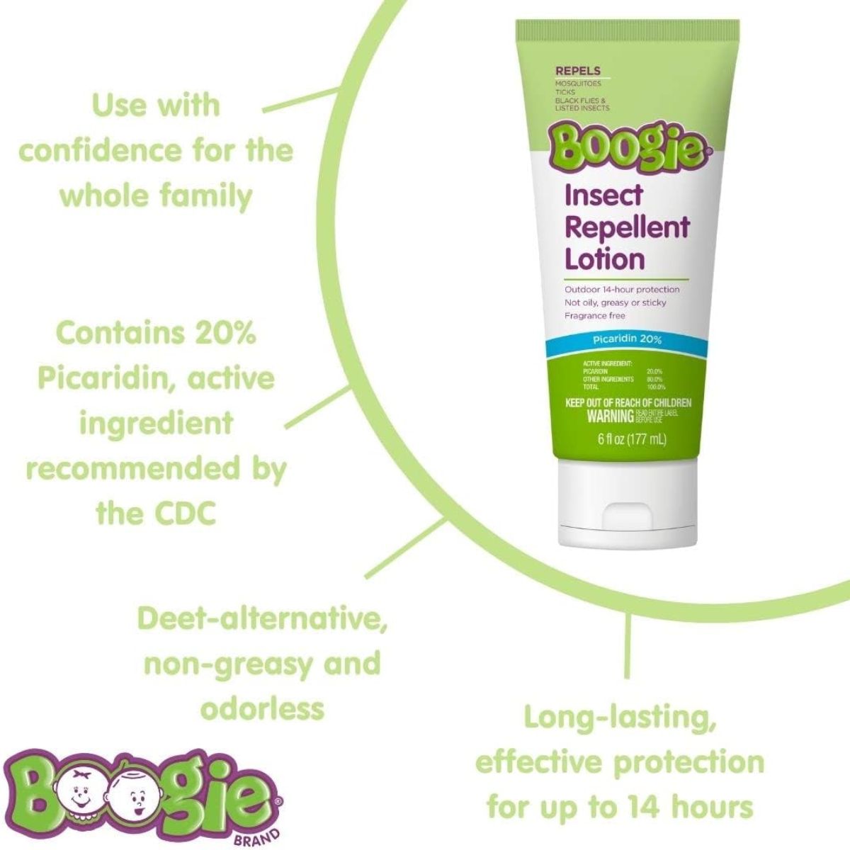 Boogie Insect Repellent Lotion with 20% Picaridin(Unscented) - 6.0 oz