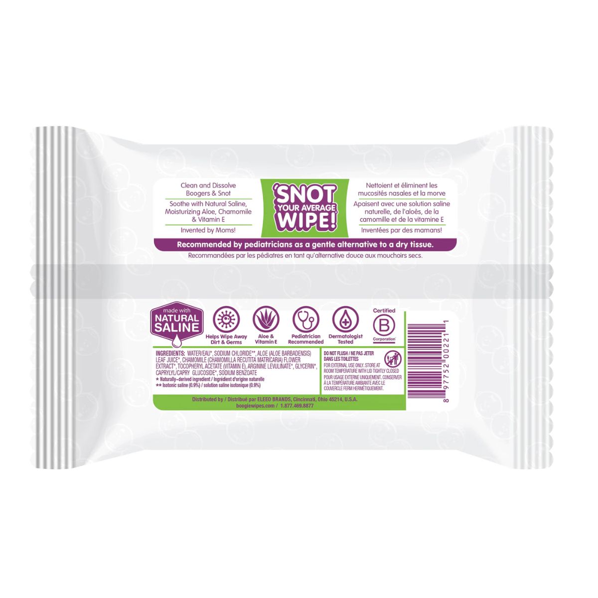 Lenços Umedecidos com Soro Fisiologico para Nariz do Bebê Boogie Wipes Sem Perfume 30 Unidades


