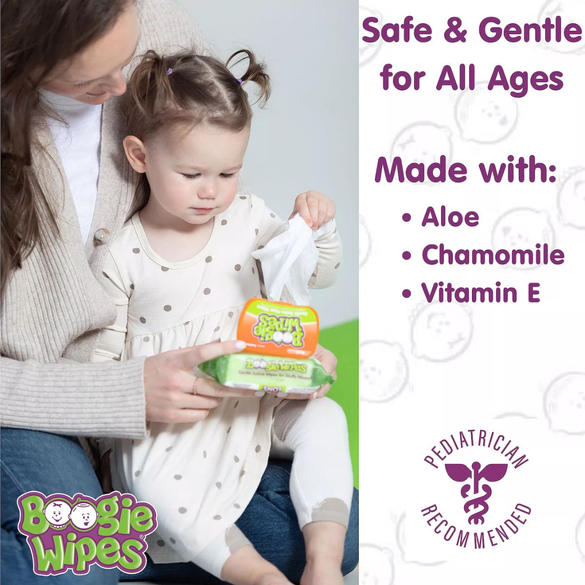 Lenços Umedecidos Com Soro Fisiológico para Nariz do Bebê Boogie Wipes Sem Perfume Com 2 Pacotes de 45 Unidades on Luna Baby Store Miami