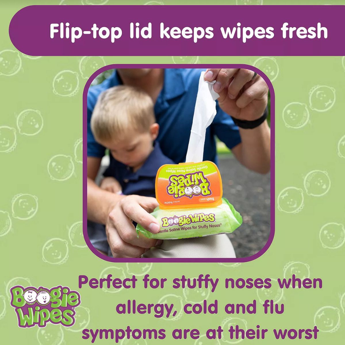 Lenços Umedecidos Com Soro Fisiológico para Nariz do Bebê Boogie Wipes Sem Perfume Com 2 Pacotes de 45 Unidades