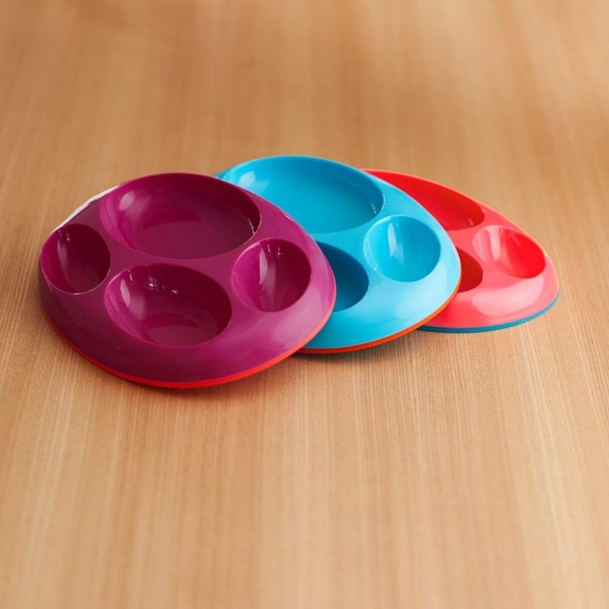 Boon Platter Edgeless Nonskid Divided Plate 3 pack - Purple/Blue/Pink