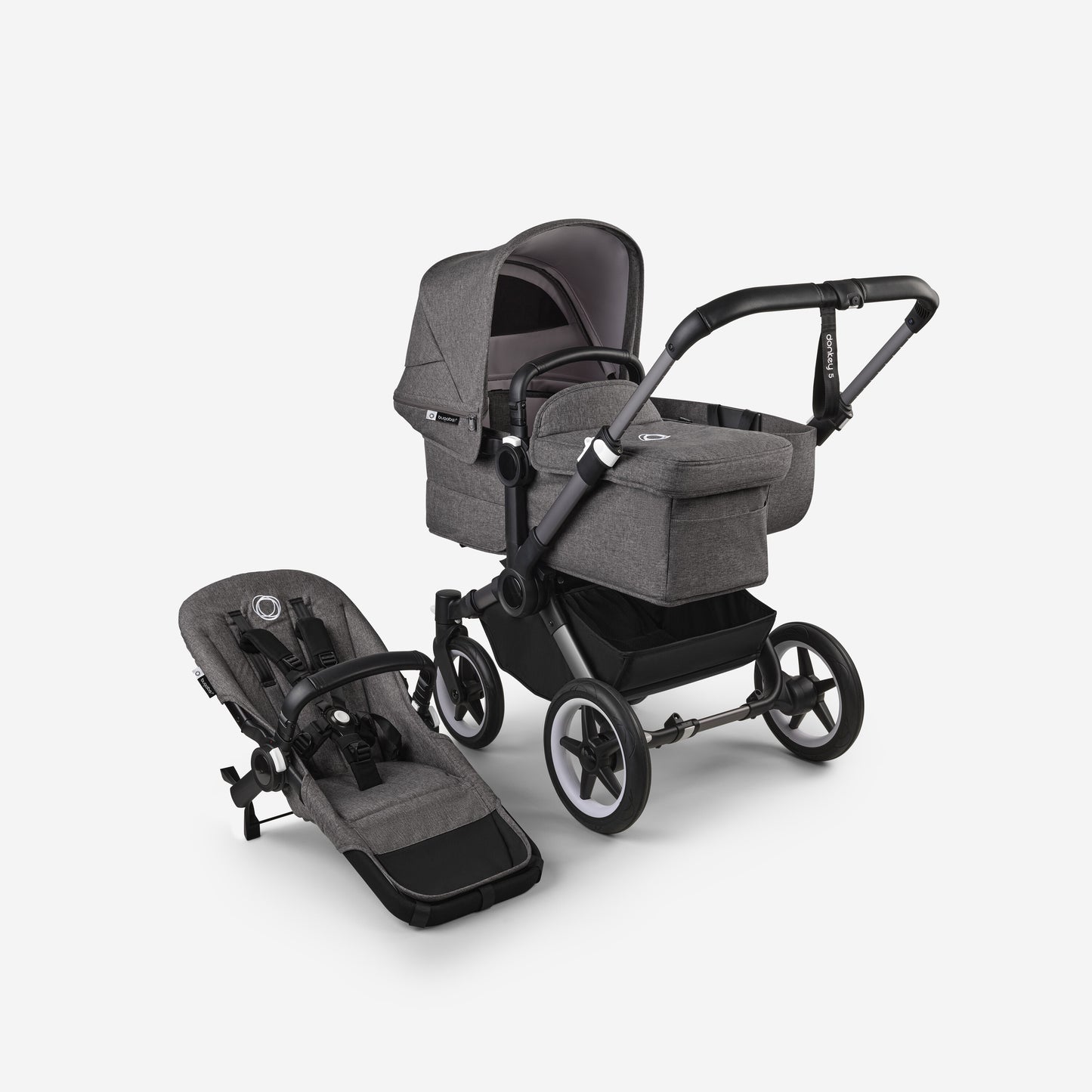 Bugaboo Donkey 5 Mono Bassinet and Seat - All Grey Melange/Graphite Chassis