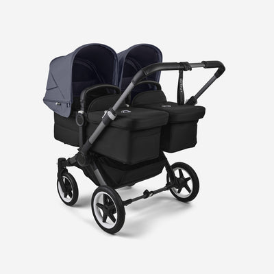Bugaboo Donkey 5 Twin Bassinet And Stroller -  Stormy Blue Canopy/Midnight Black/Graphite Chassis