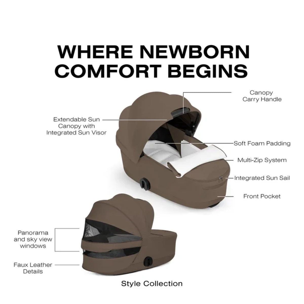 CYBEX PRIAM Fold Lux Carry Cot - Style Collection Coconut Brown on Luna Baby Store Miami