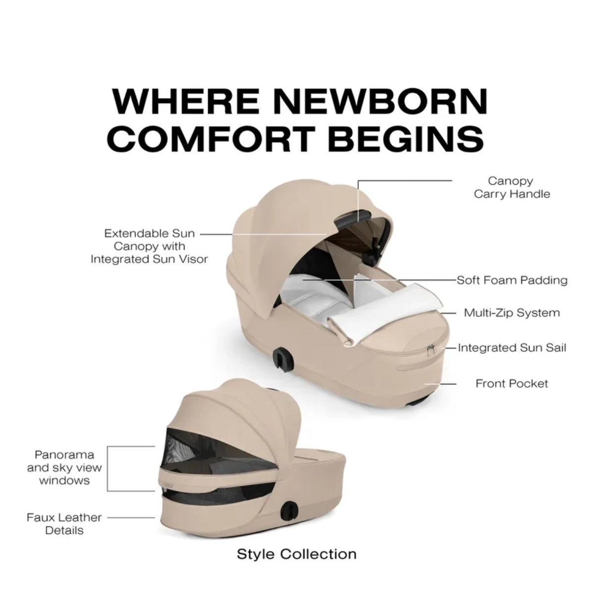 CYBEX PRIAM Fold Lux Carry Cot - Style Collection Cozy Beige