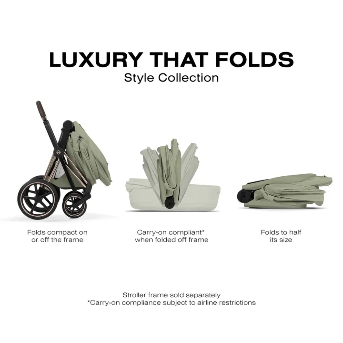 CYBEX PRIAM Fold Lux Carry Cot - Style Collection Sage Green on Luna Baby Store Miami