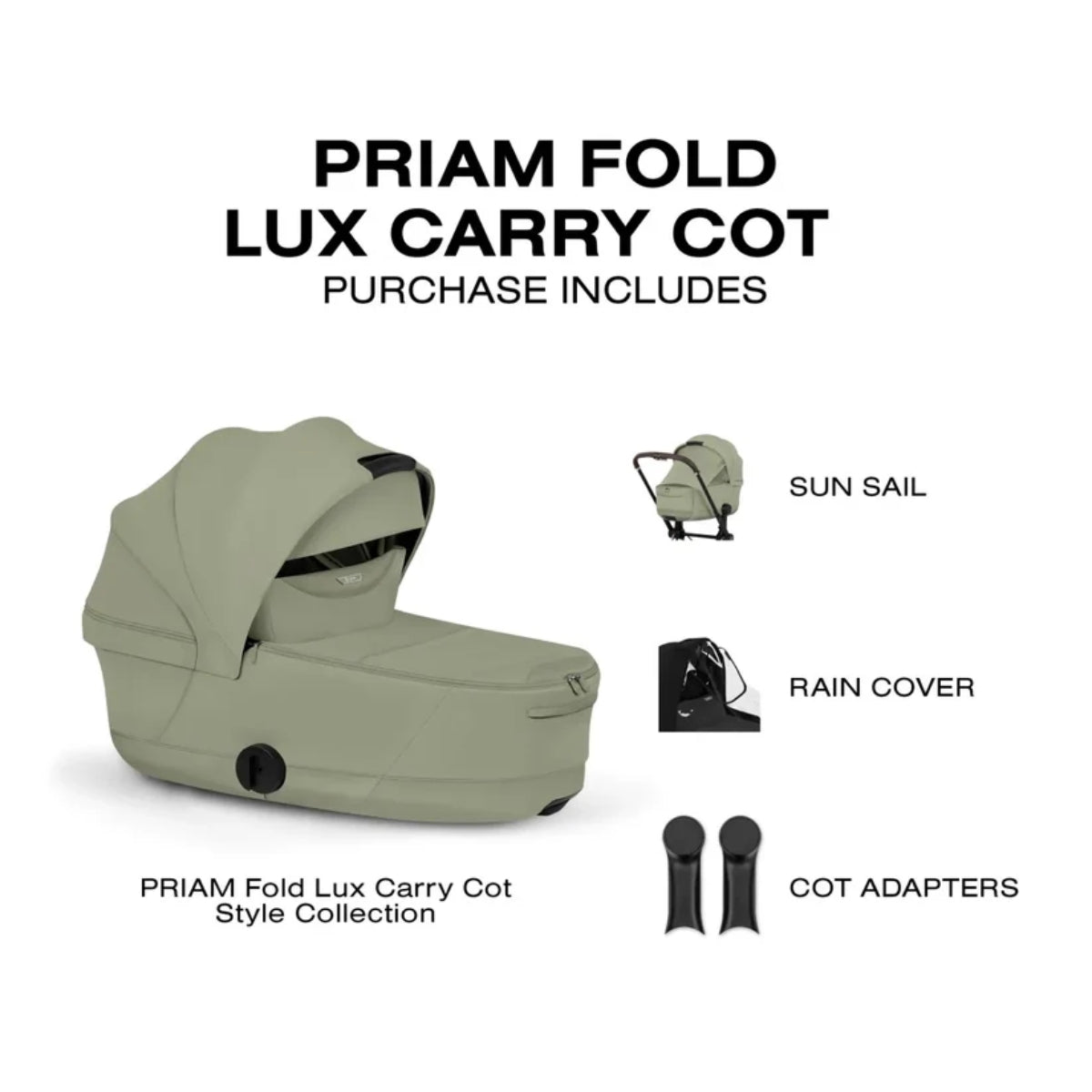 CYBEX PRIAM Fold Lux Carry Cot - Style Collection Sage Green