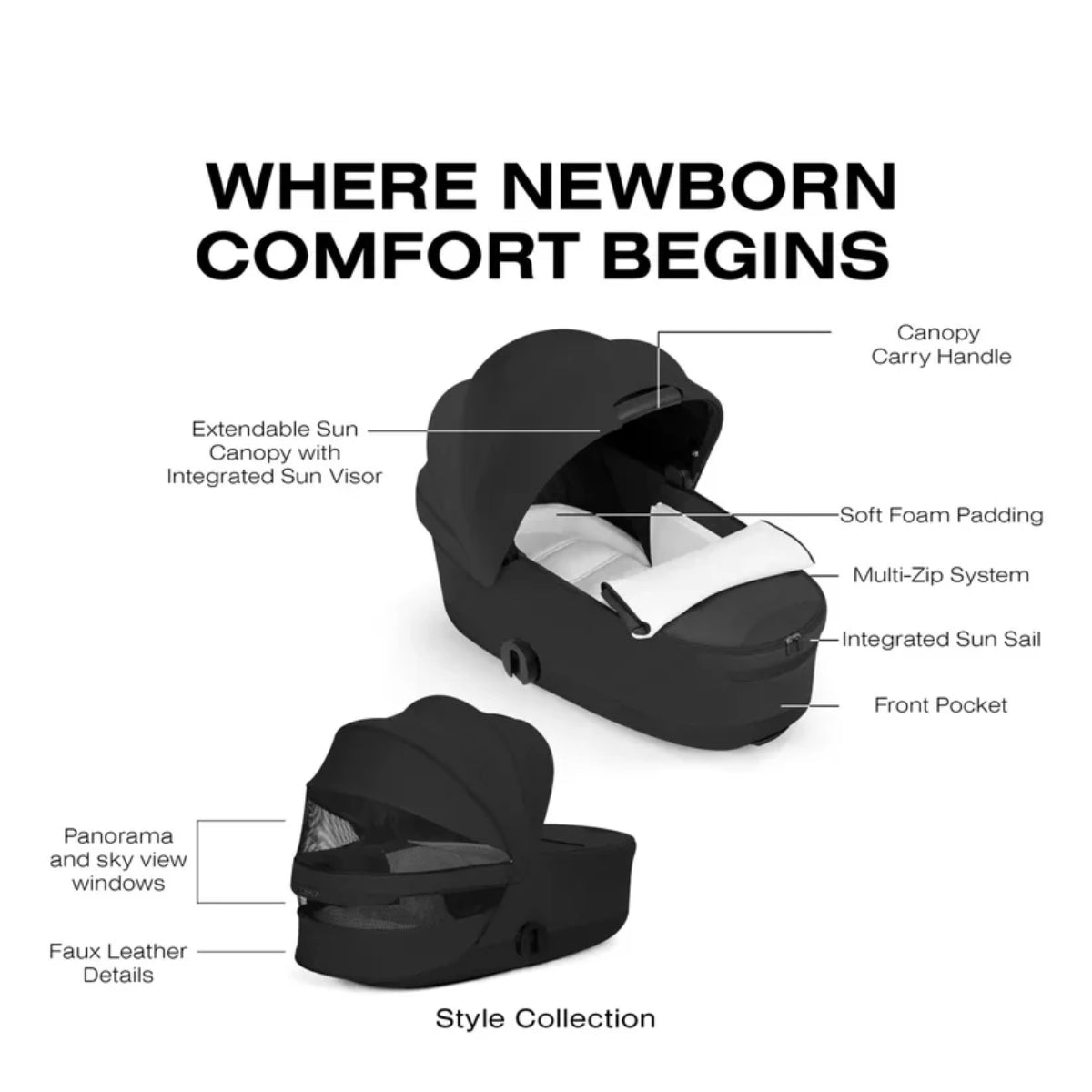 CYBEX PRIAM Fold Lux Carry Cot - Style Collection Sepia Black on Luna Baby Store Miami