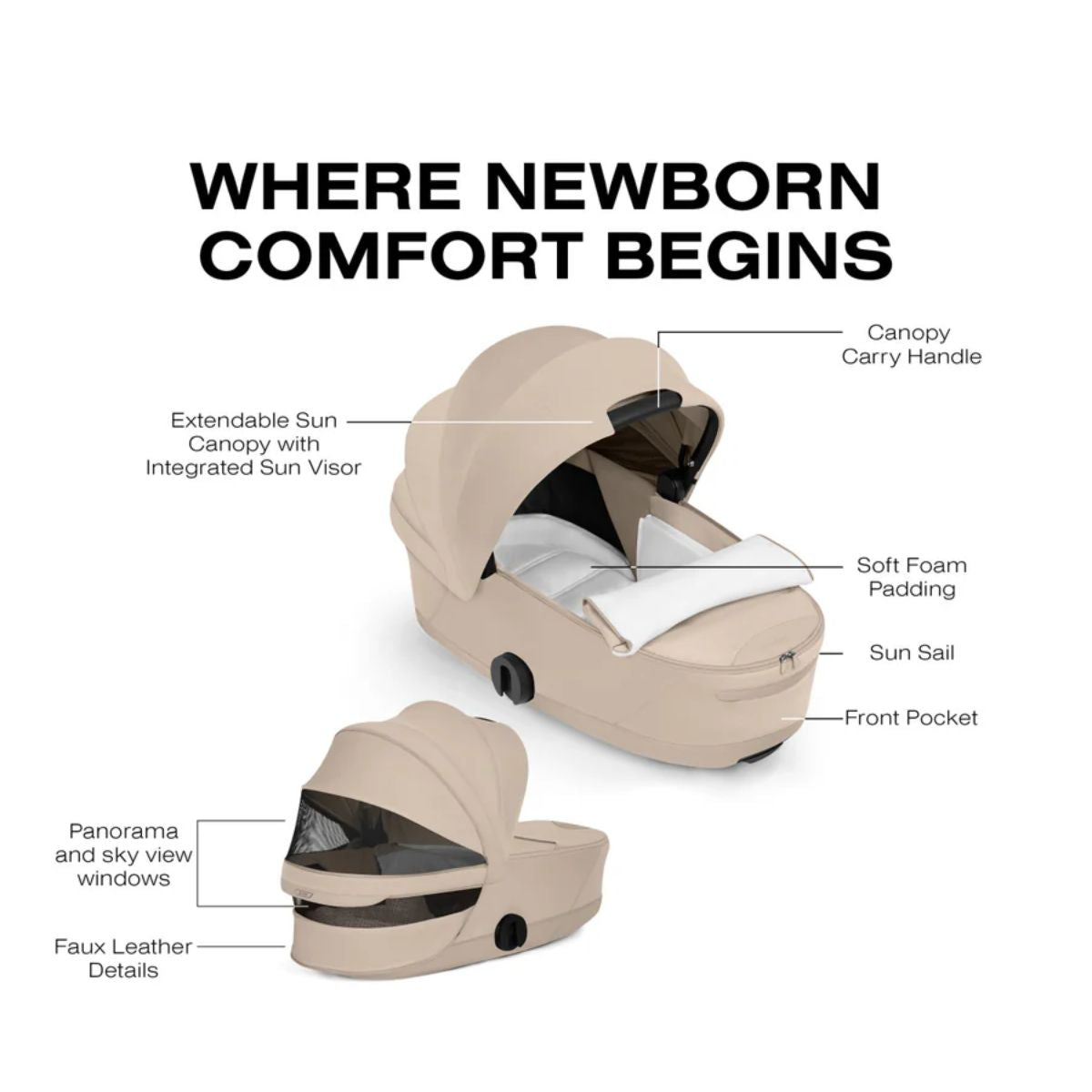 CYBEX MIOS/COYA Fold Lux Carry Cot Style Collection - Cozy Beige on Luna Baby Store Miami