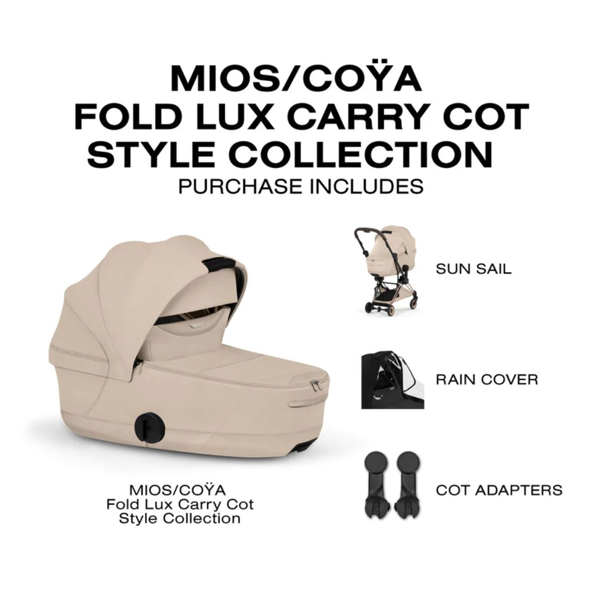 CYBEX MIOS/COYA Fold Lux Carry Cot Style Collection - Cozy Beige on Luna Baby Store Miami