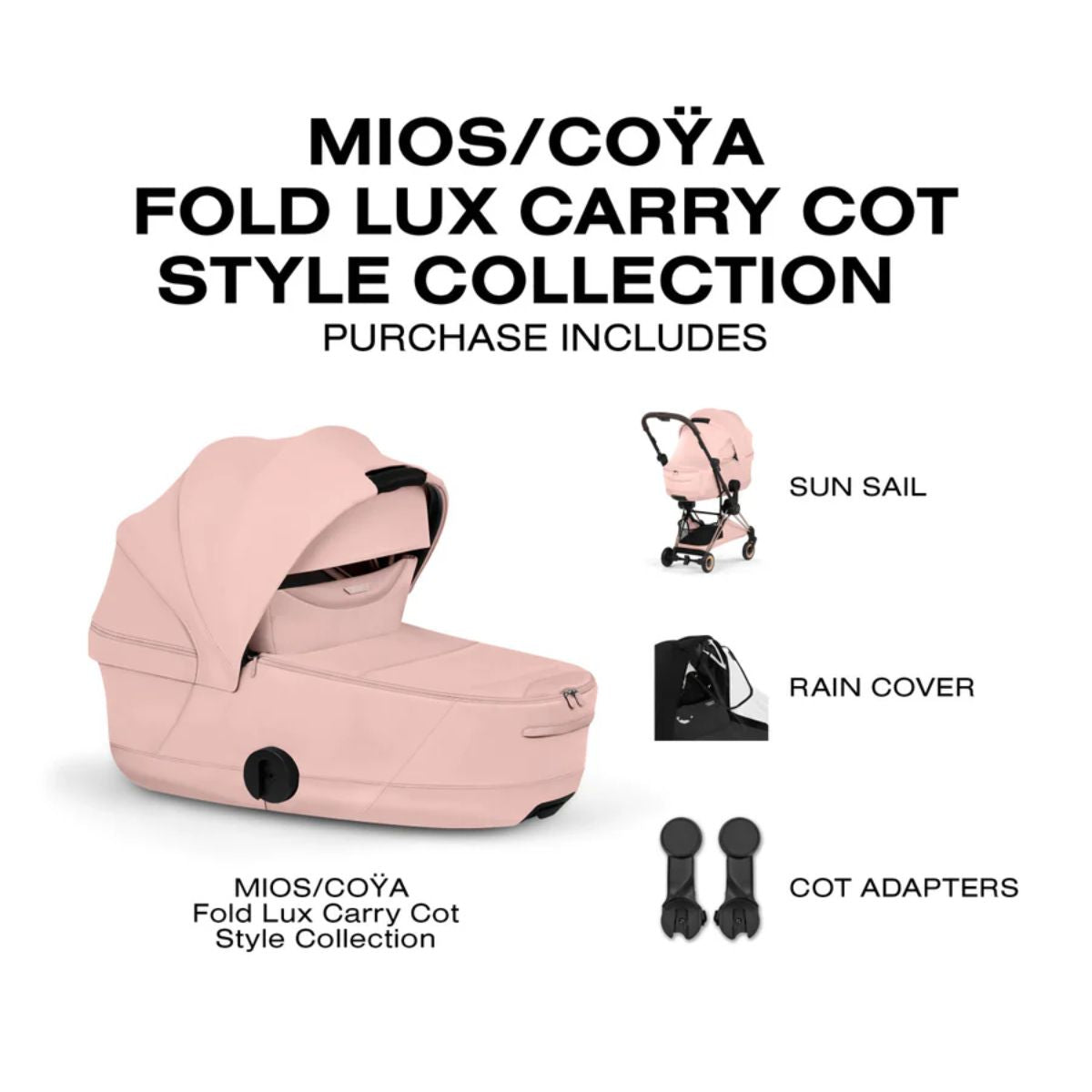 CYBEX MIOS/COYA Fold Lux Carry Cot Style Collection - Peach Pink on Luna Baby Store Miami