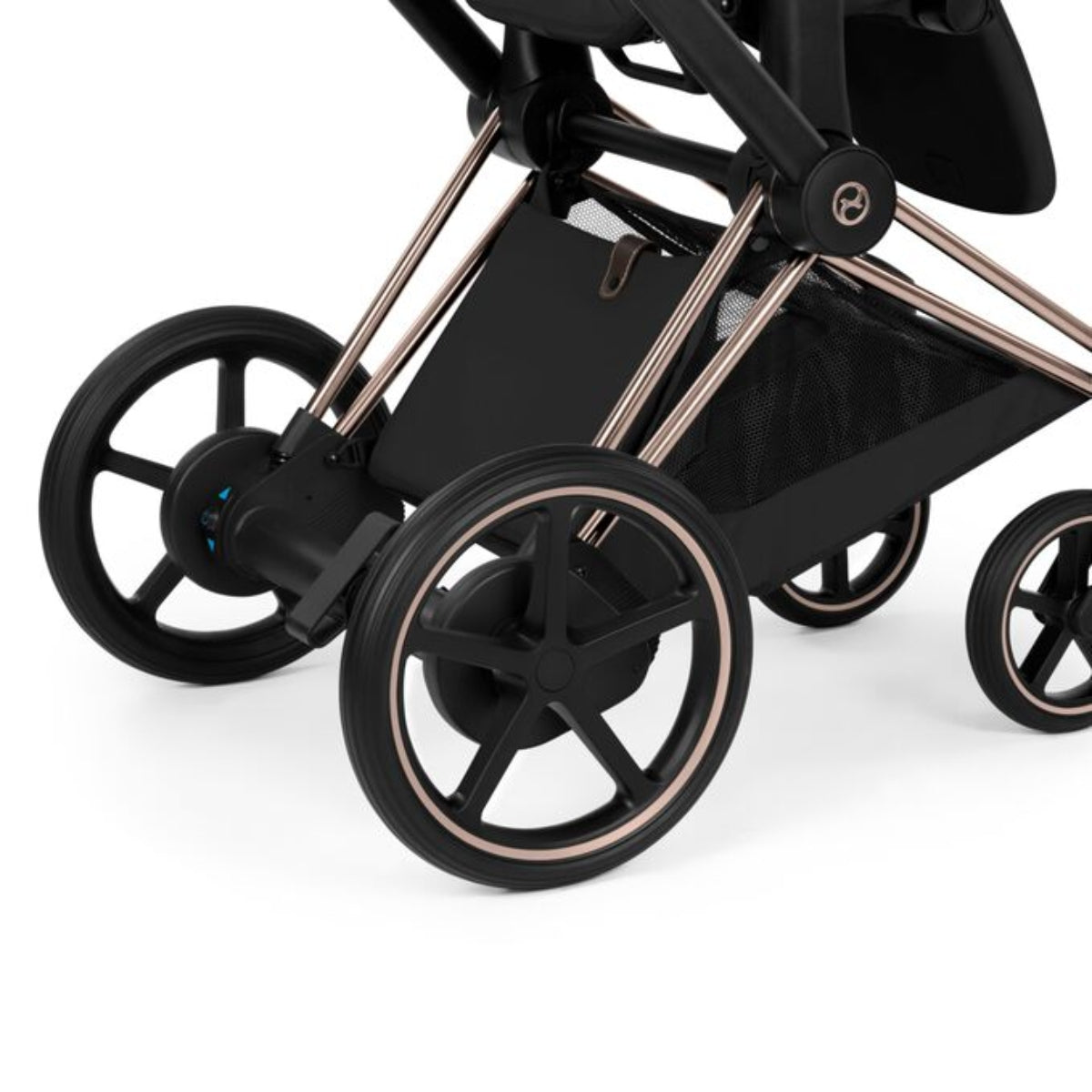 Cybex E-Priam Stroller - Comfort Collection Rose Gold/Brown Frame/ Sepia Black Lux Seat Pack