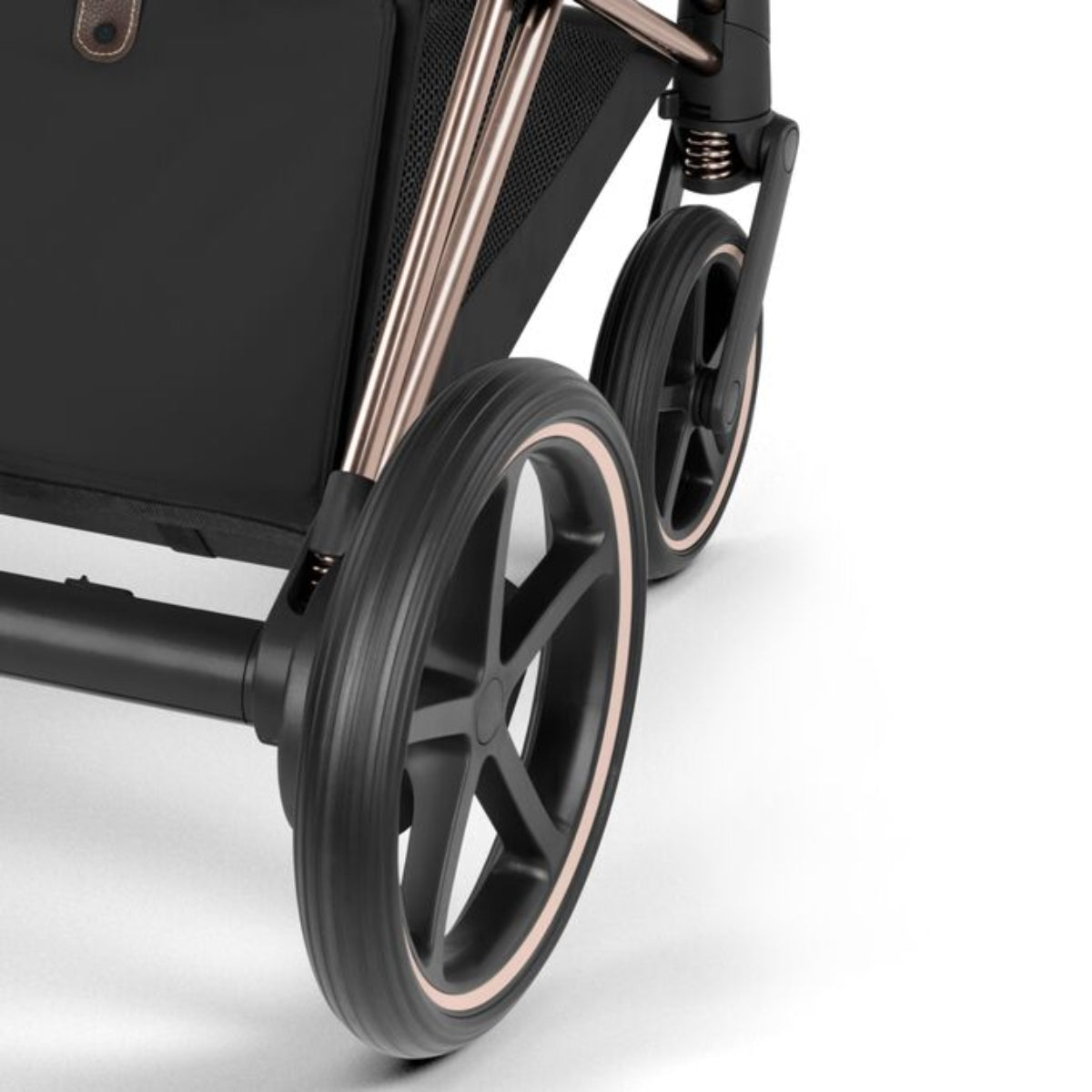 Cybex E-Priam Stroller - Comfort Collection Rose Gold/Brown Frame/ Sepia Black Lux Seat Pack on Luna Baby Store Miami