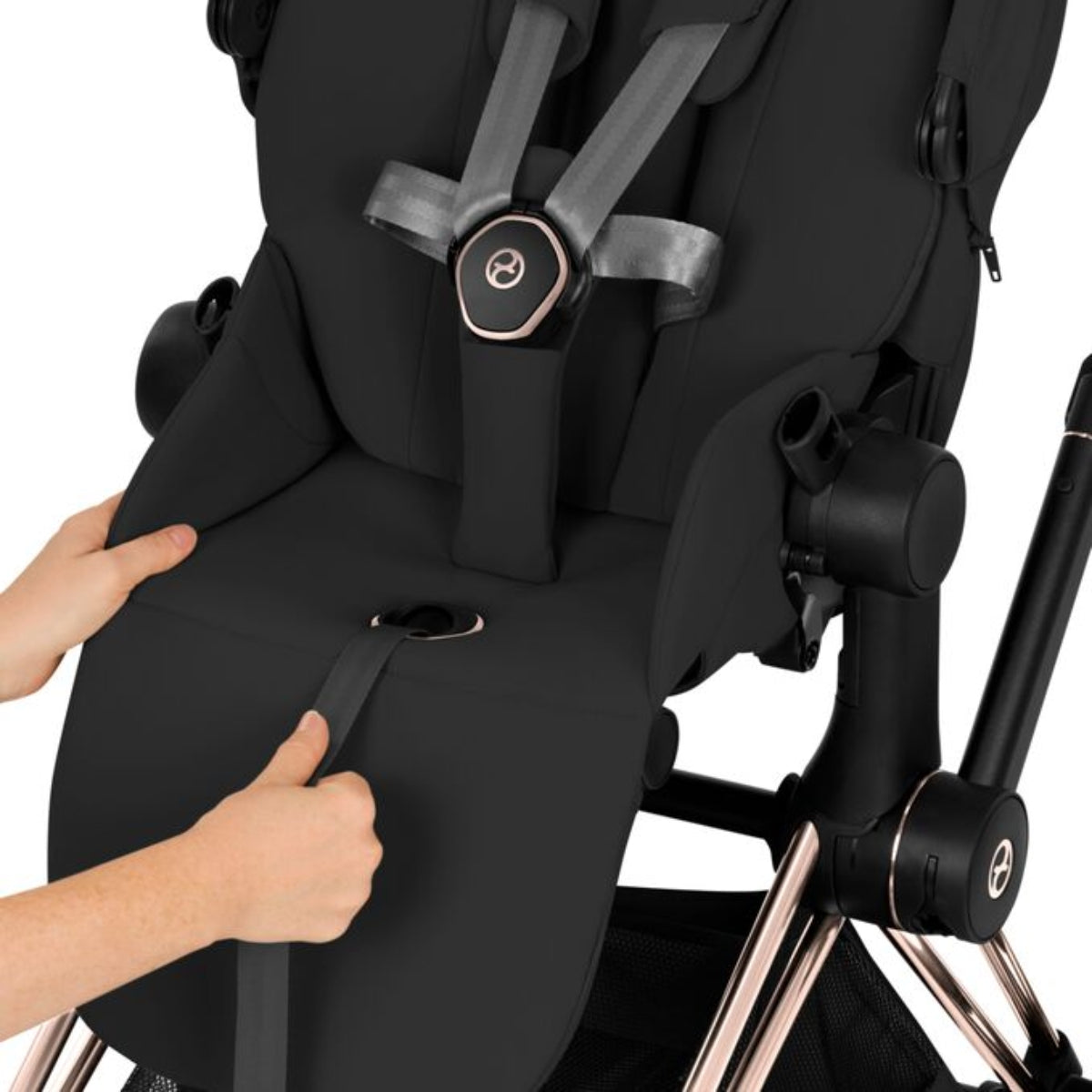 Cybex E-Priam Stroller - Comfort Collection Rose Gold/Brown Frame/ Sepia Black Lux Seat Pack