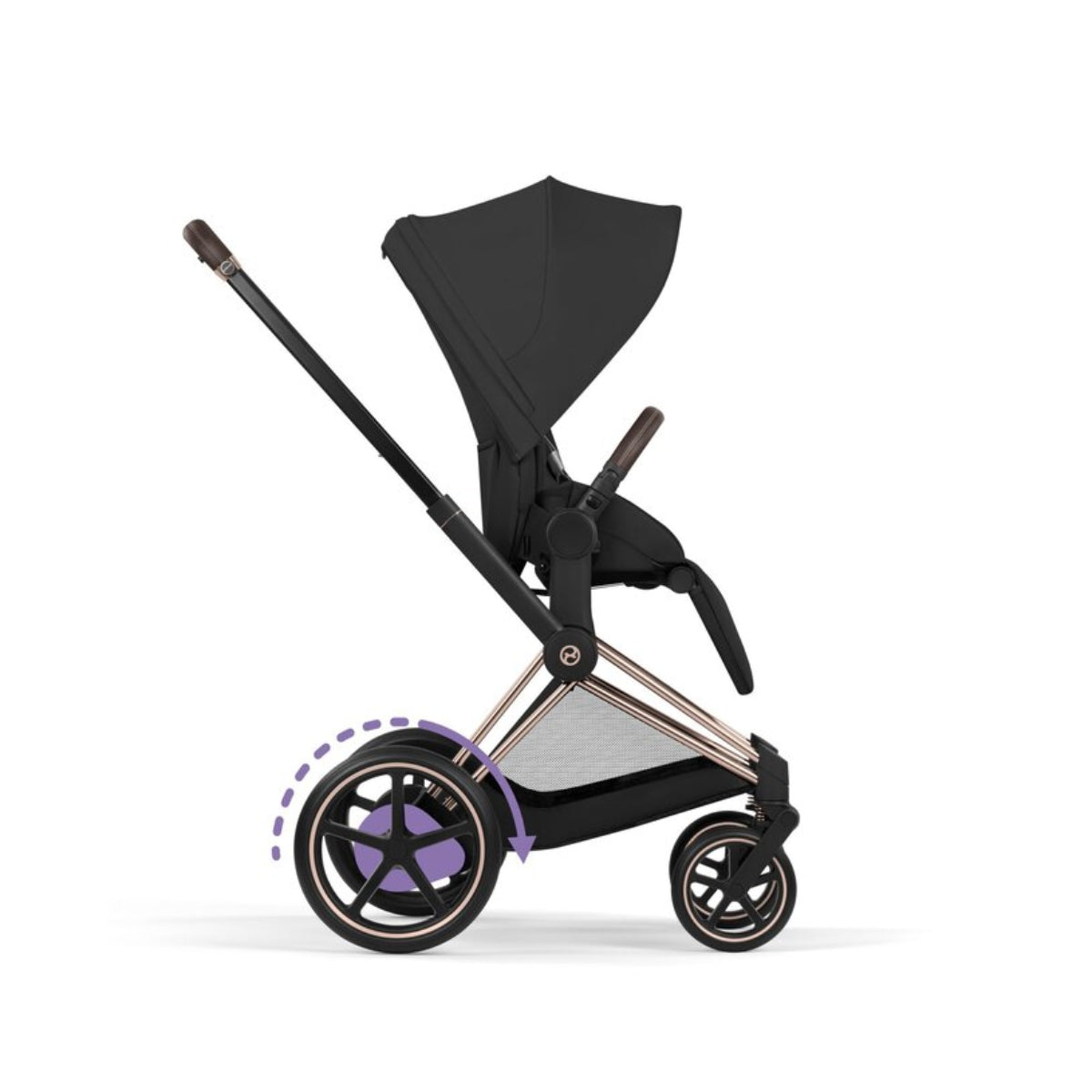 Cybex E-Priam Stroller - Comfort Collection Rose Gold/Brown Frame/ Sepia Black Lux Seat Pack