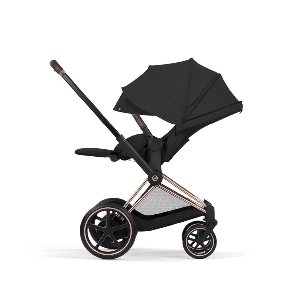 Cybex E-Priam Stroller - Comfort Collection Rose Gold/Brown Frame/ Sepia Black Lux Seat Pack on Luna Baby Store Miami