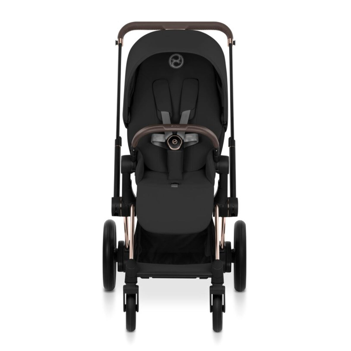 Cybex E-Priam Stroller - Comfort Collection Rose Gold/Brown Frame/ Sepia Black Lux Seat Pack on Luna Baby Store Miami