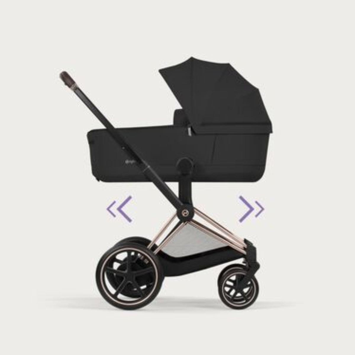 Cybex E-Priam Stroller - Comfort Collection Rose Gold/Brown Frame/ Sepia Black Lux Seat Pack