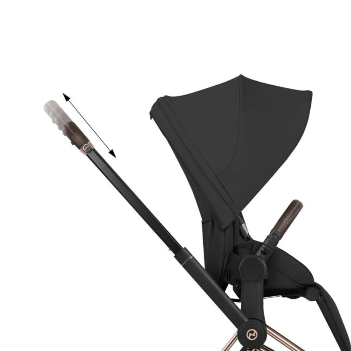 Cybex E-Priam Stroller - Comfort Collection Rose Gold/Brown Frame/ Sepia Black Lux Seat Pack on Luna Baby Store Miami