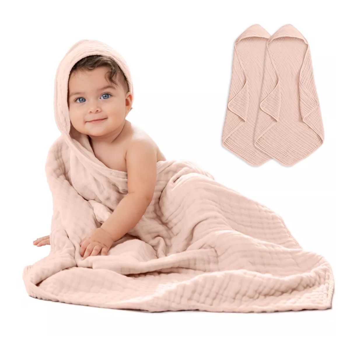 Comfy Cubs Hooded Baby Towel 2 pack 100% Muslin Cotton - Blush on Luna Baby Store Miami