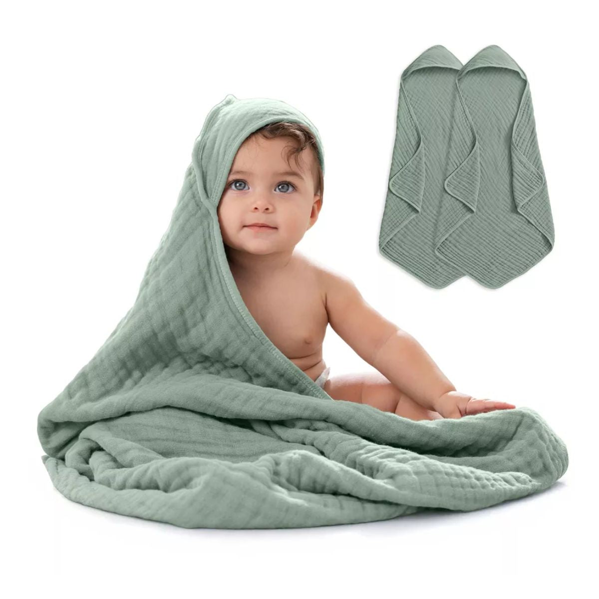 Comfy Cubs Hooded Baby Towel 2 pack 100% Muslin Cotton - Fern on Luna Baby Store Miami