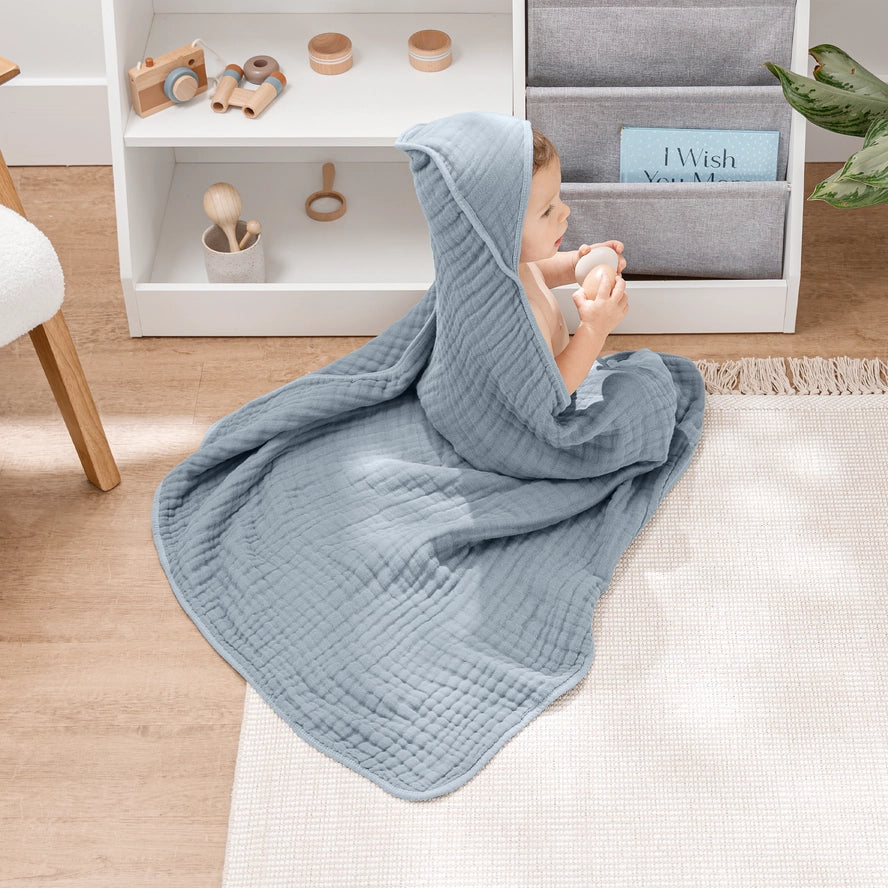 Comfy Cubs Hooded Baby Towel 2 pack 100% Muslin Cotton - Pacific Blue and Fern on Luna Baby Store Miami