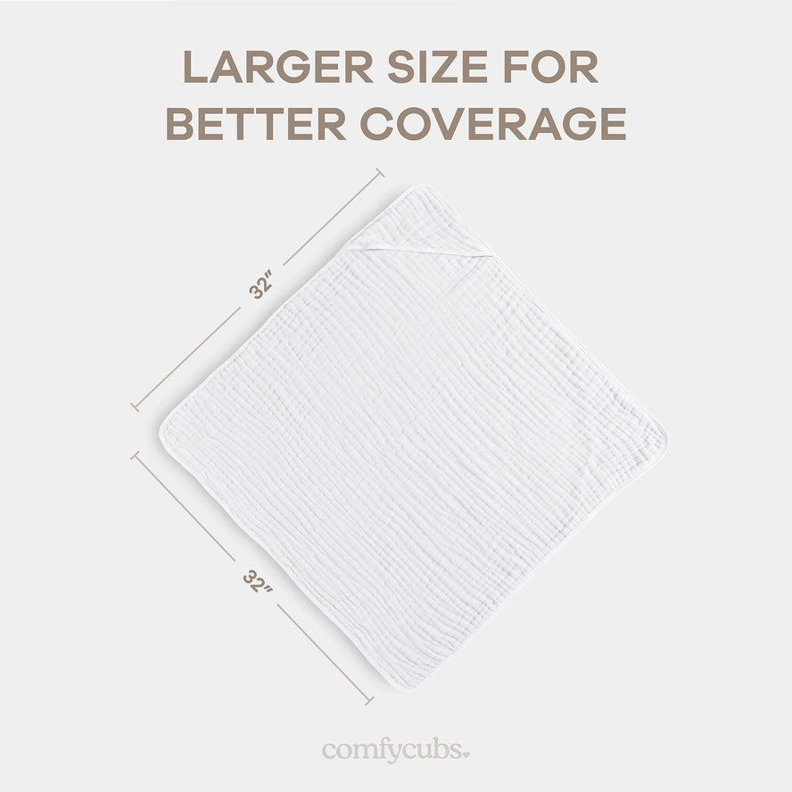 Comfy Cubs Hooded Baby Towel 2 pack 100% Muslin Cotton  - White on Luna Baby Store Miami