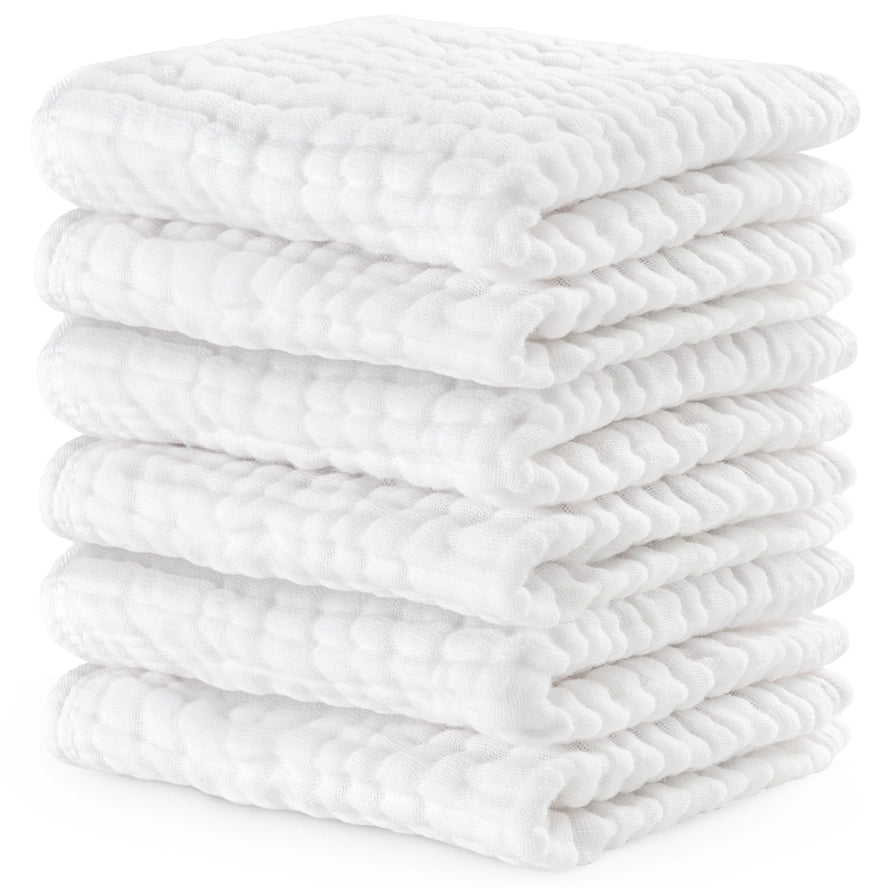 Comfy Cubs Muslin Baby Washcloths, Soft 10"x10" Cotton - White on Luna Baby Store Miami