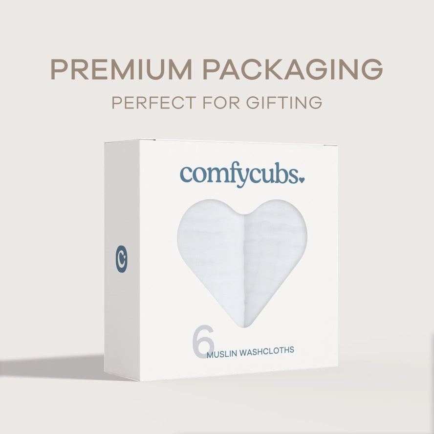 Comfy Cubs Muslin Baby Washcloths, Soft 10"x10" Cotton - White on Luna Baby Store Miami