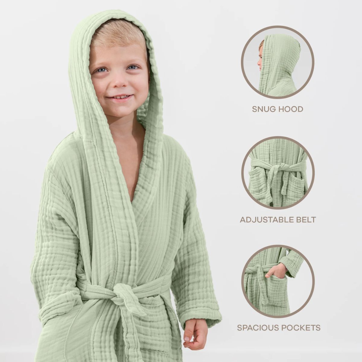 Roupão Infantil Muslin Comfy Cubs Sage

