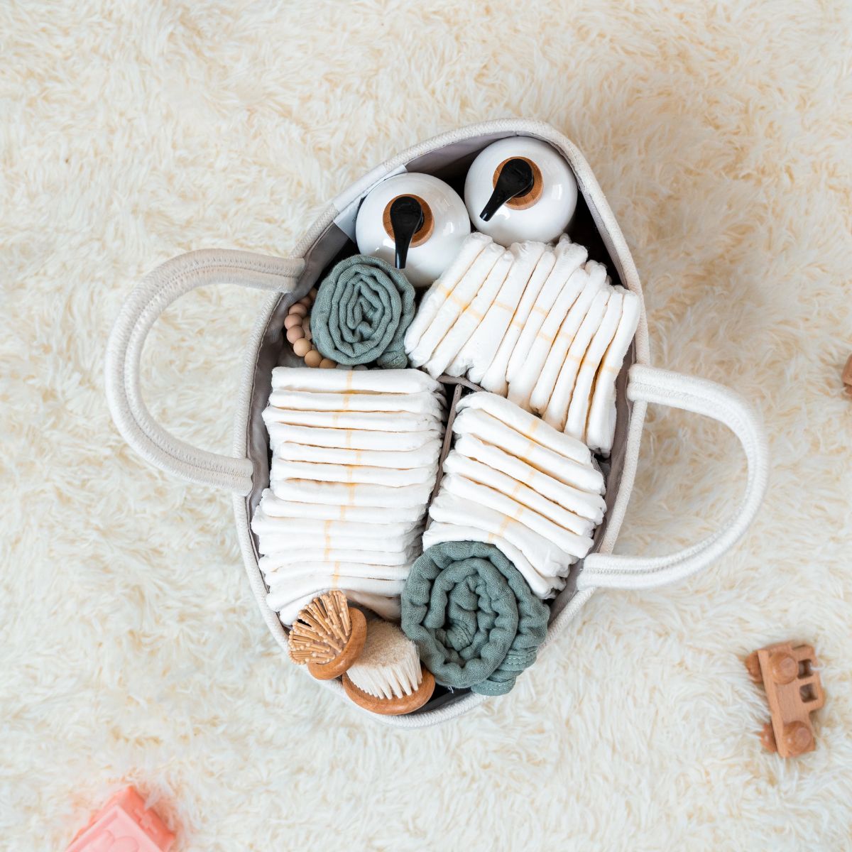 Comfy Cubs Rope Diaper Caddy - Blush
