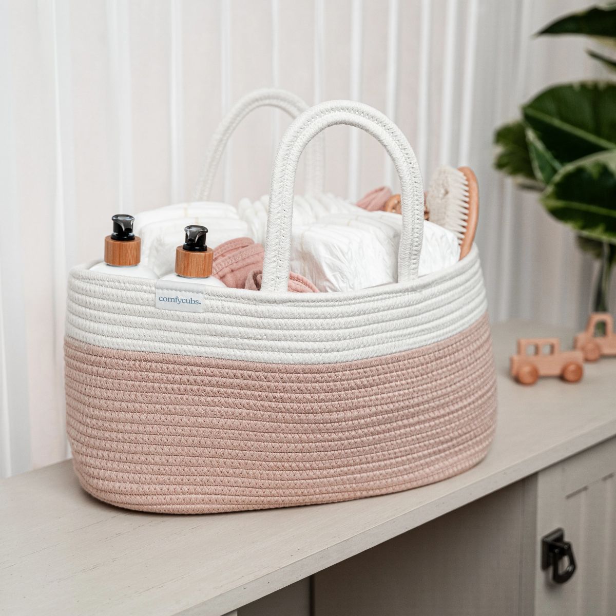 Comfy Cubs Rope Diaper Caddy - Blush