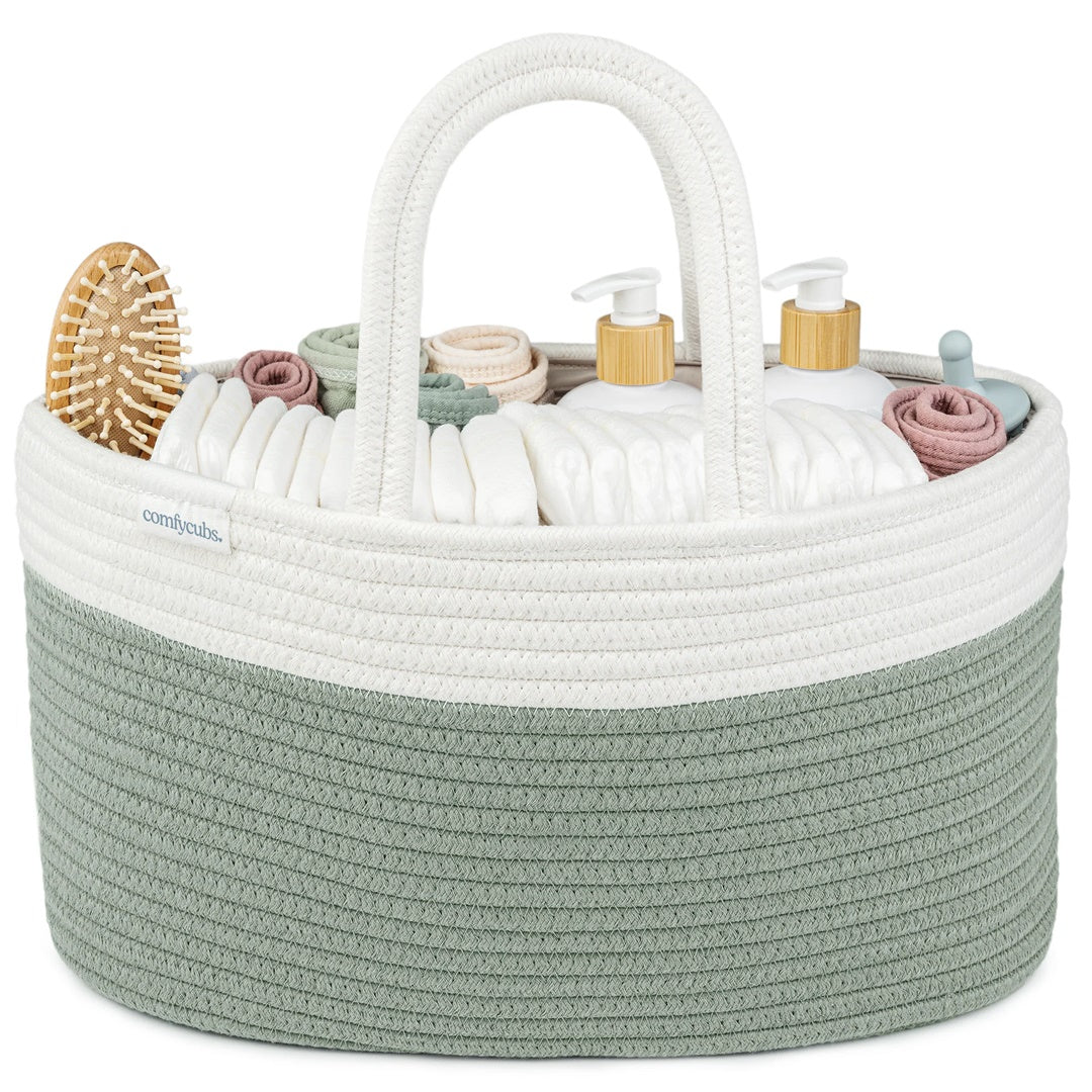 Comfy Cubs Rope Diaper Caddy - Sage on Luna Baby Store Miami