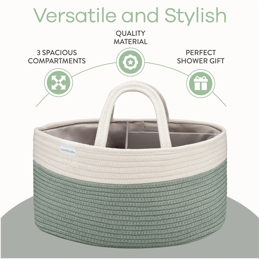Comfy Cubs Rope Diaper Caddy - Sage on Luna Baby Store Miami