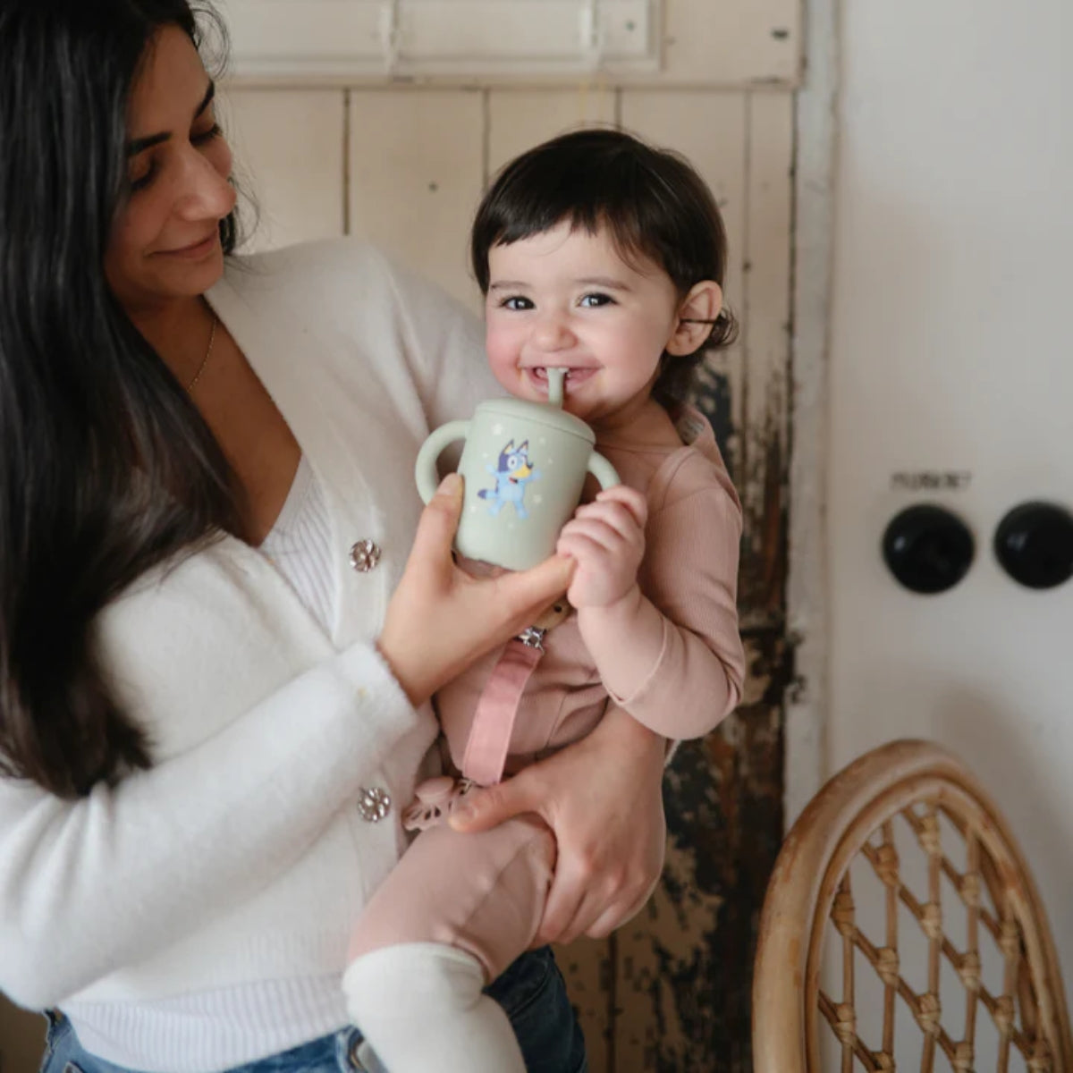 Mushie Silicone Training Cup + Straw Bluey Sage