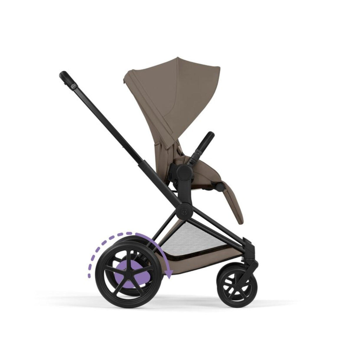 Cybex E-Priam Stroller - Comfort Collection Matte Black Frame/Coconut Brown Lux Seat on Luna Baby Store Miami