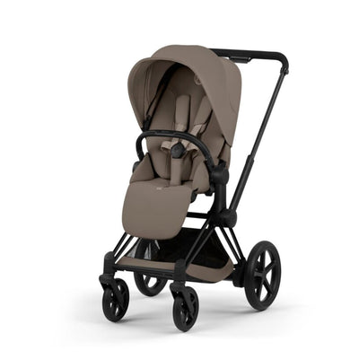 Cybex E-Priam Stroller - Comfort Collection Matte Black Frame/Coconut Brown Lux Seat
