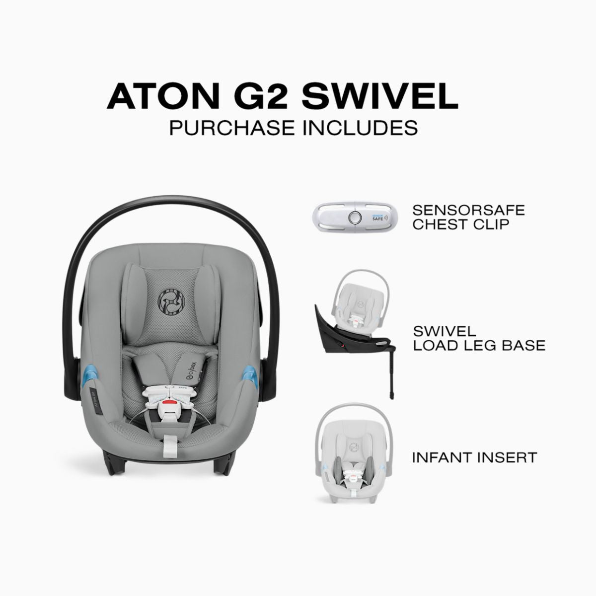 Cybex Aton G2 Swivel with Load Leg Base - Stone Grey on Luna Baby Store Miami