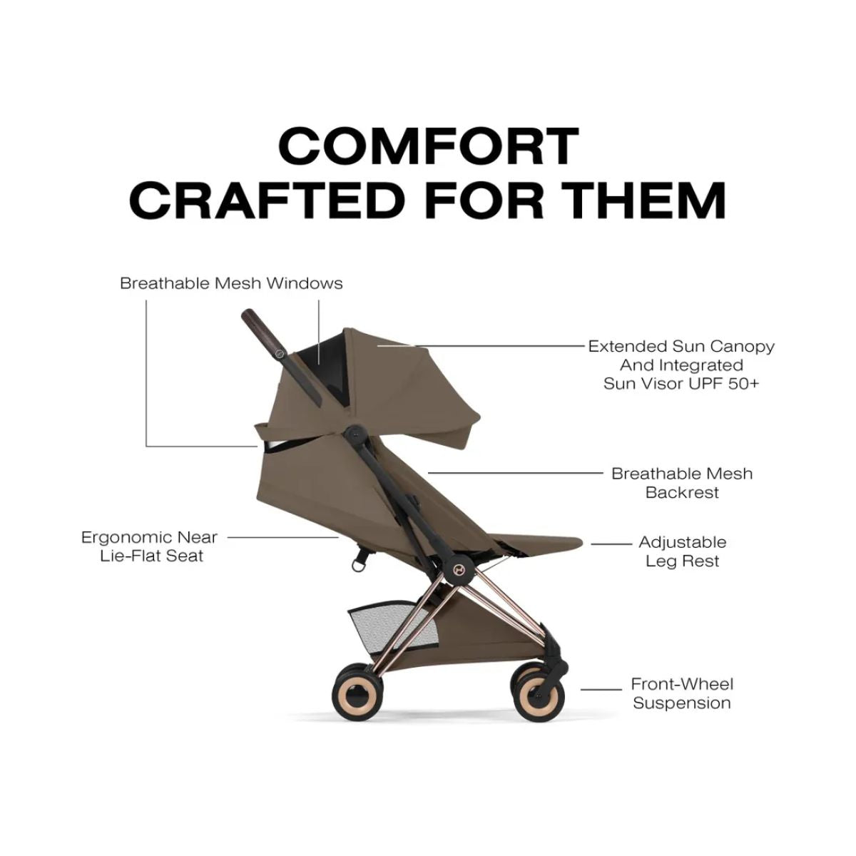 Carrinho De Bebê Cybex Coya Lux Style Collection Rose Gold / Coconut Brown