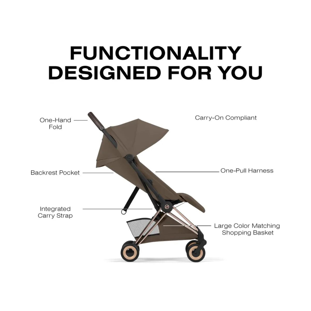 Carrinho De Bebê Cybex Coya Lux Style Collection Rose Gold / Coconut Brown