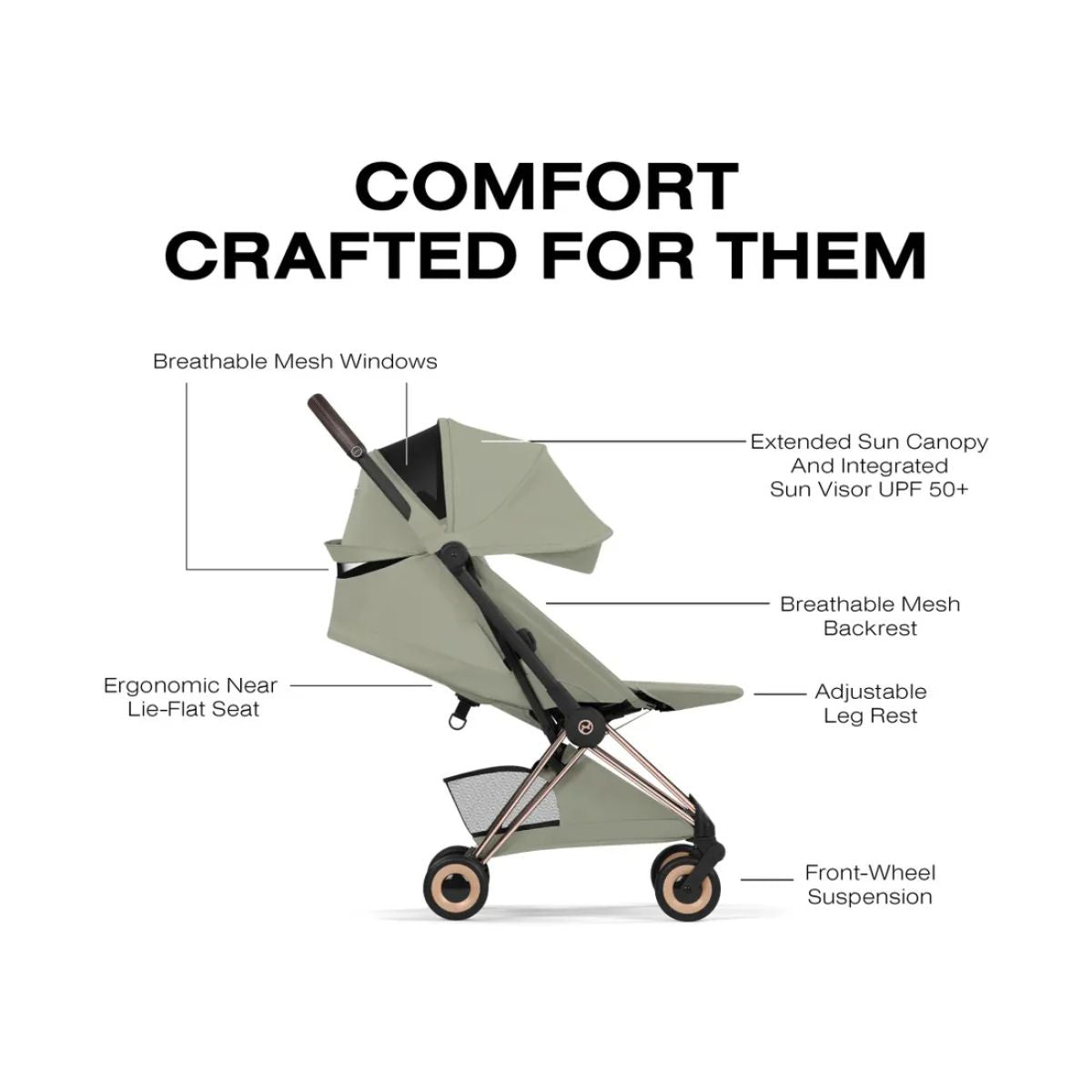 Carrinho De Bebê Cybex Coya Lux Style Collection Rose Gold / Sage Green on Luna Baby Store Miami