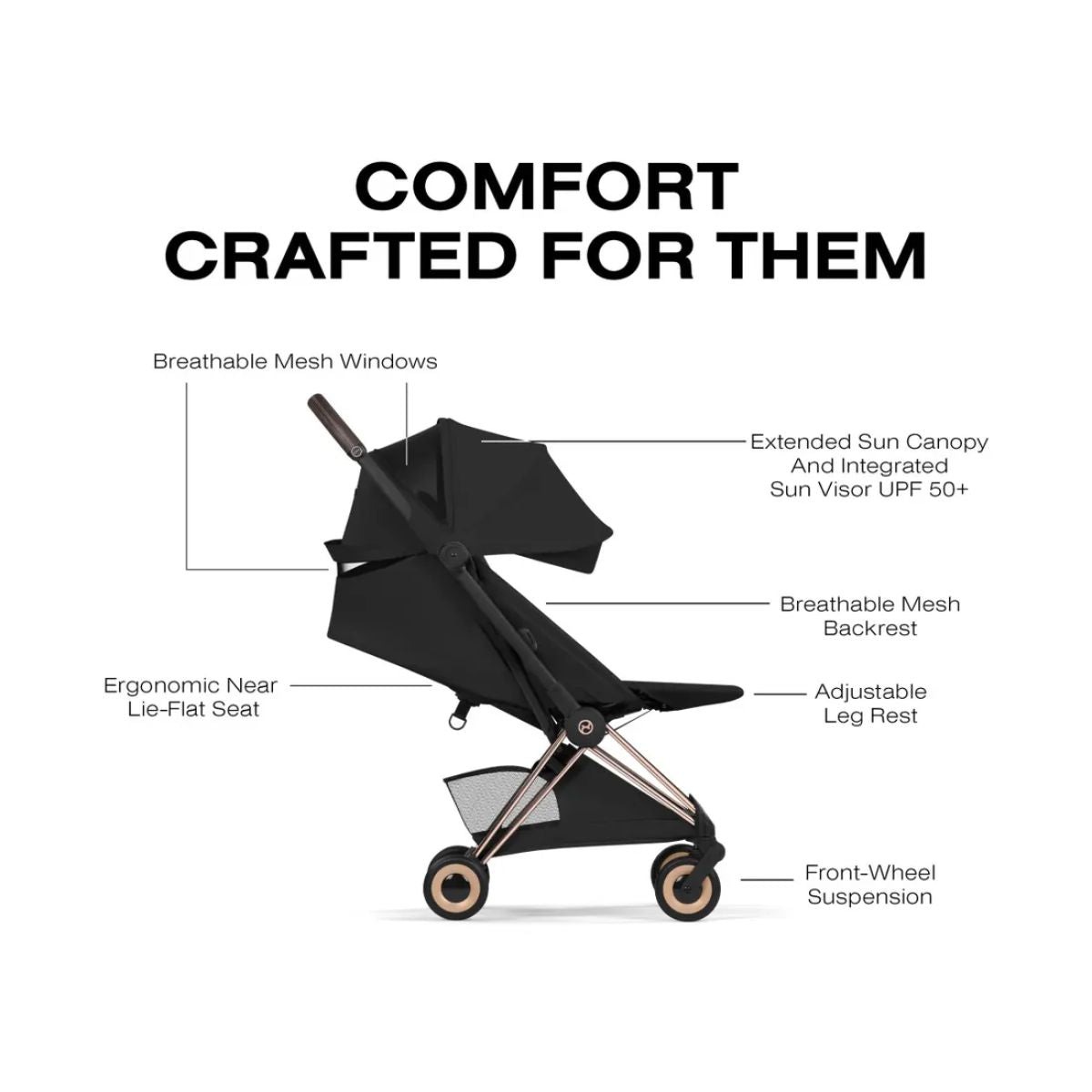 Carrinho De Bebê Cybex Coya Lux Style Collection Rose Gold / Sepia Black