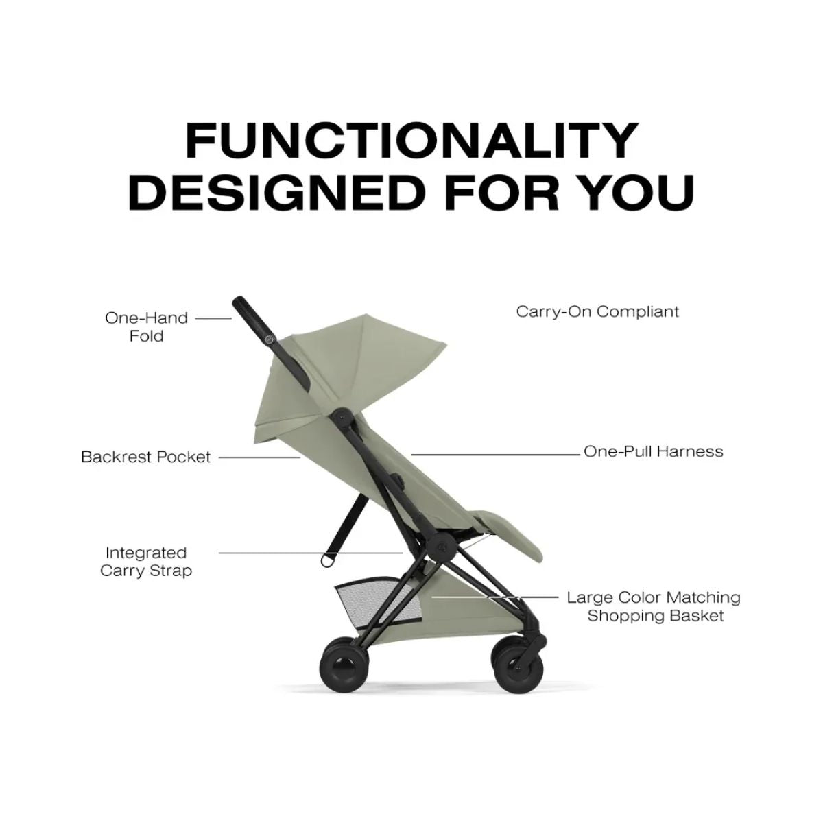Carrinho De Bebê Cybex Coya Lux Style Collection Matte Black / Sage Green