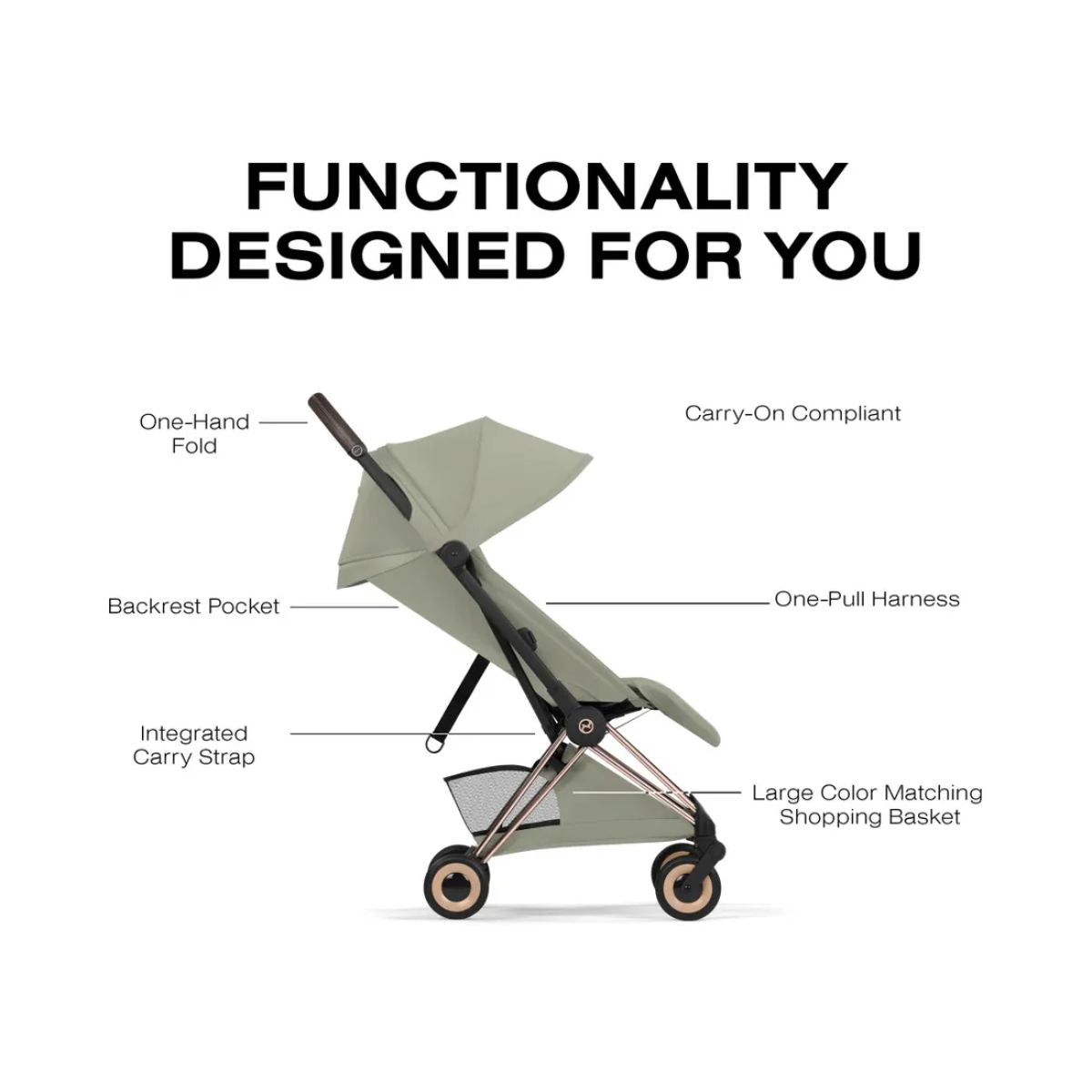 Carrinho De Bebê Cybex Coya Lux Style Collection Rose Gold / Sage Green on Luna Baby Store Miami