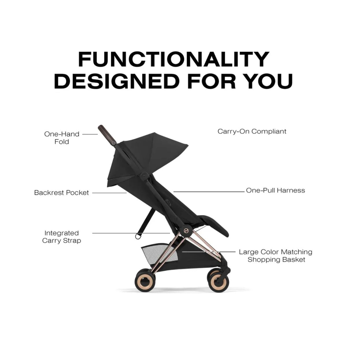 Carrinho De Bebê Cybex Coya Lux Style Collection Rose Gold / Sepia Black on Luna Baby Store Miami