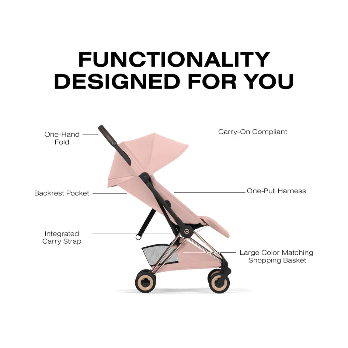 Cybex Coya Stroller (2026) - Style Collection - Rose Gold Frame / Peach Pink Lux Seat on Luna Baby Store Miami