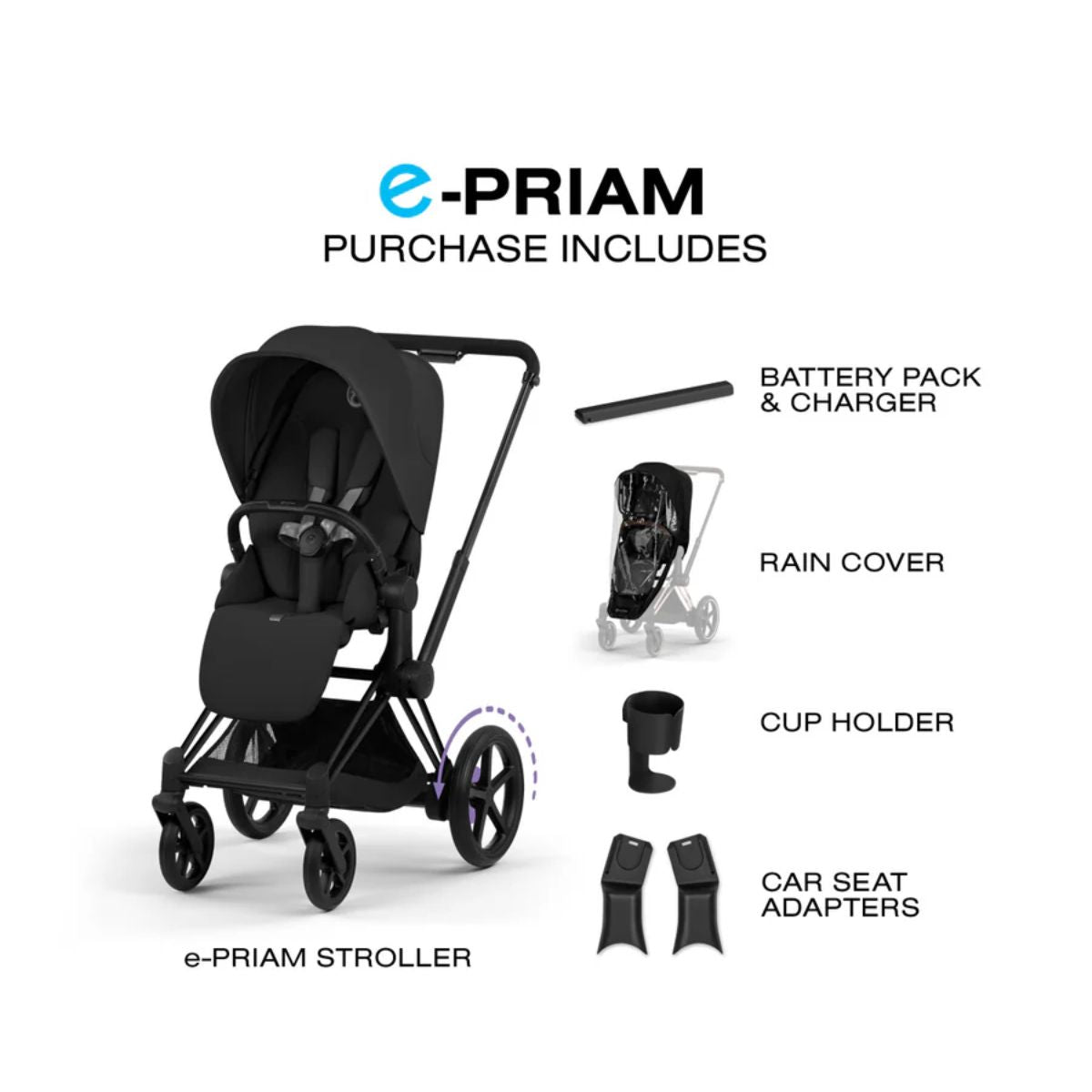 Cybex E-Priam 2 Stroller - Black Frame/Sepia Black Seat Pack on Luna Baby Store Miami