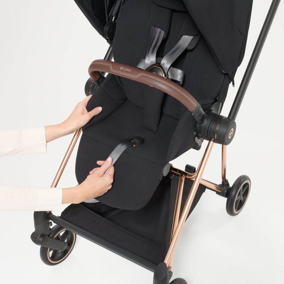 Cybex Mios Stroller - Rose Gold Frame/Sepia Black Lux Seat on Luna Baby Store Miami